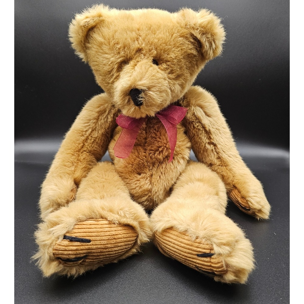 Fitzsimons Teddy Bear Plush Tan Corduroy Paws Red‎ Bow Stuffed Animal Toy